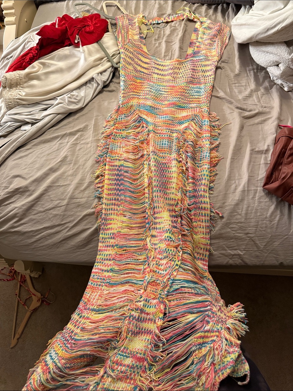 Fashion Nova Pastel Multicolor Fringe Knit Maxi Dress